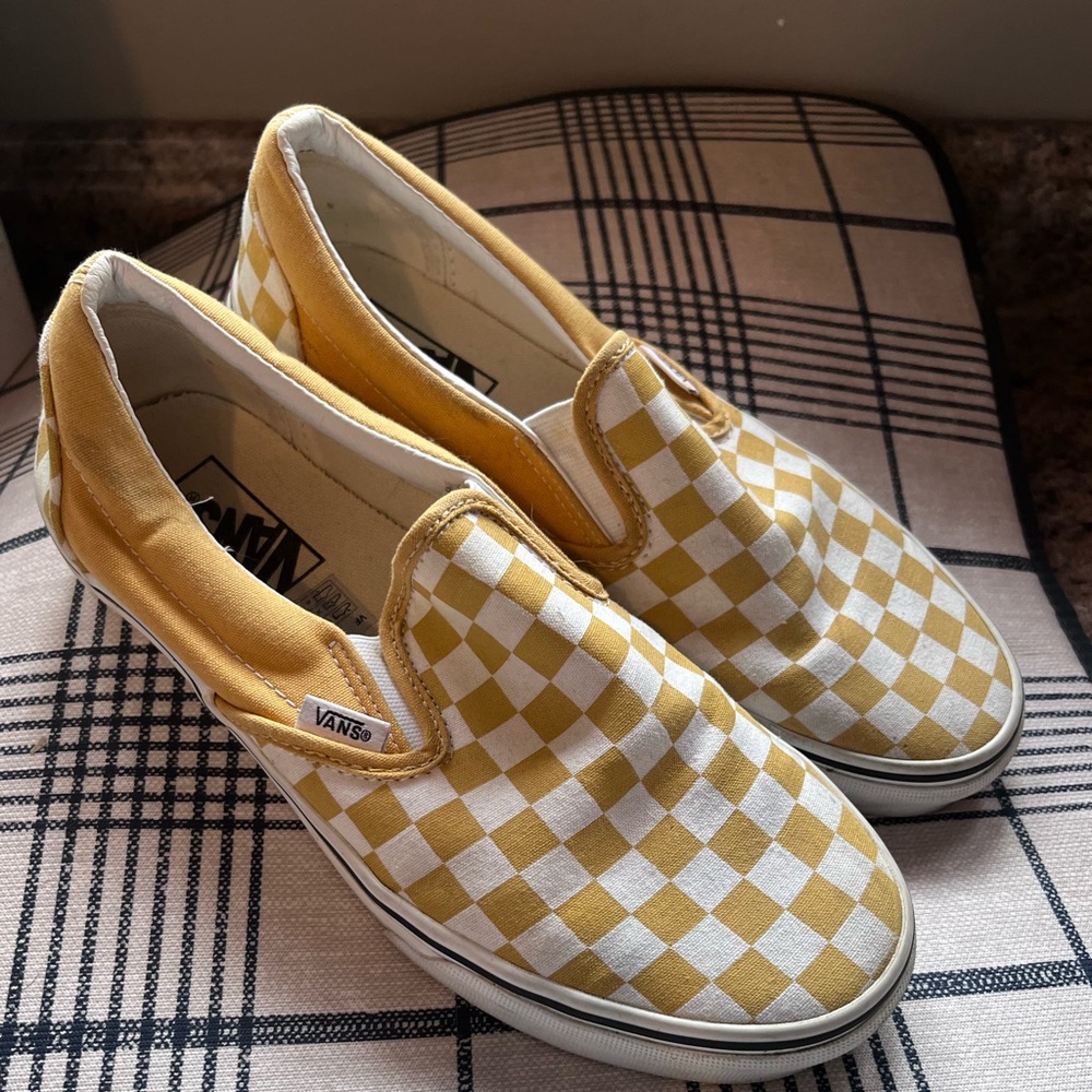 Vans Mustard Checkerboard Slip-On Shoes